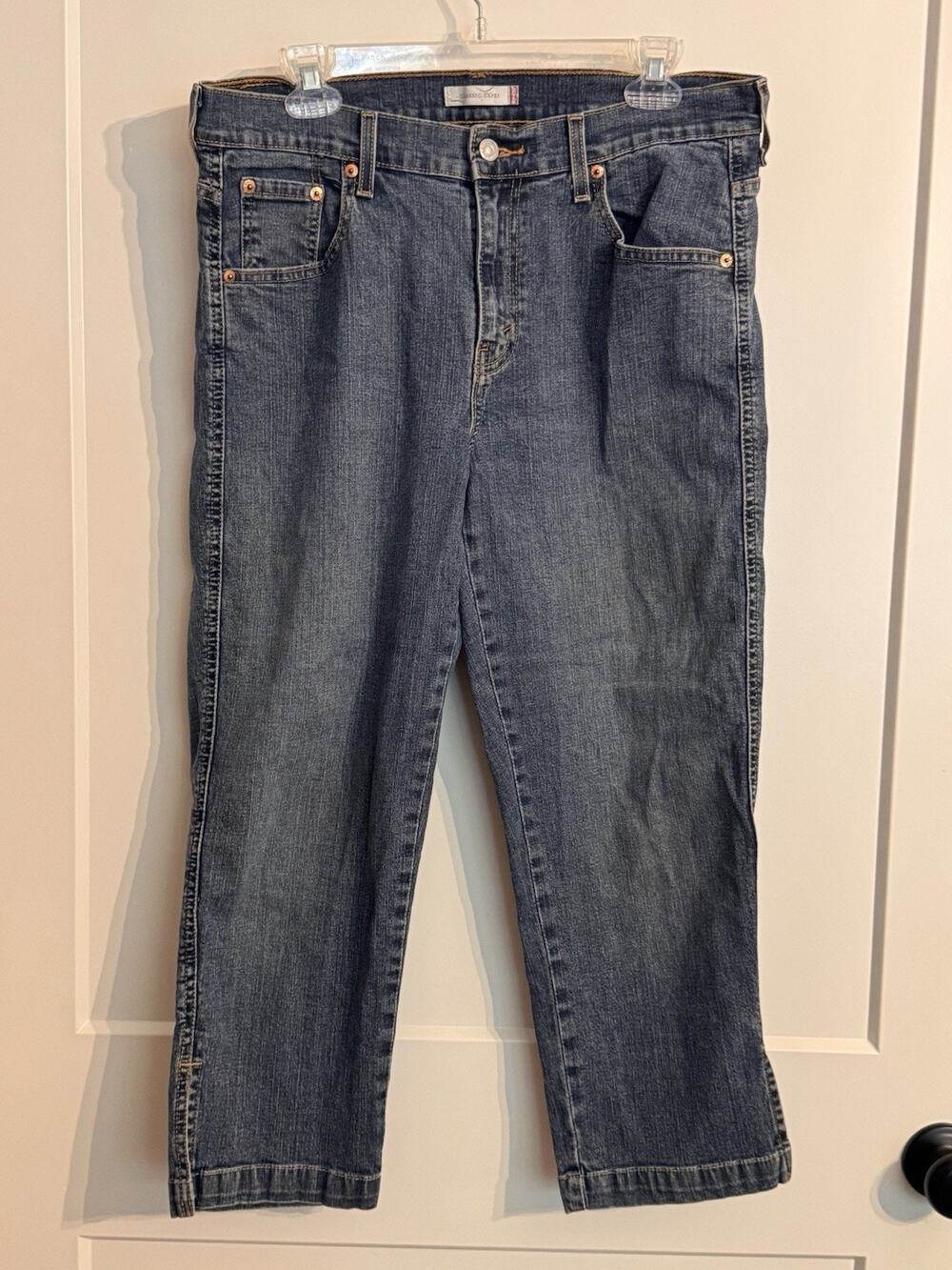 Women's Levi's Classic Capri Blue Denim Stretch Jeans Sz 14 Summer Preppy Retro